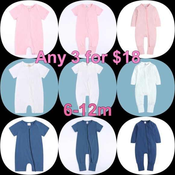 Kids Tales Other - Play-N-Sleep Baby Romper 3-Set Long Short Sleeve & Leg Mitted Footed Double Zip